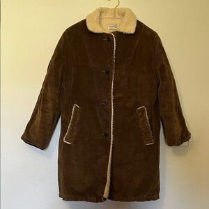 Brown Corduroy Coat with Cream Collar